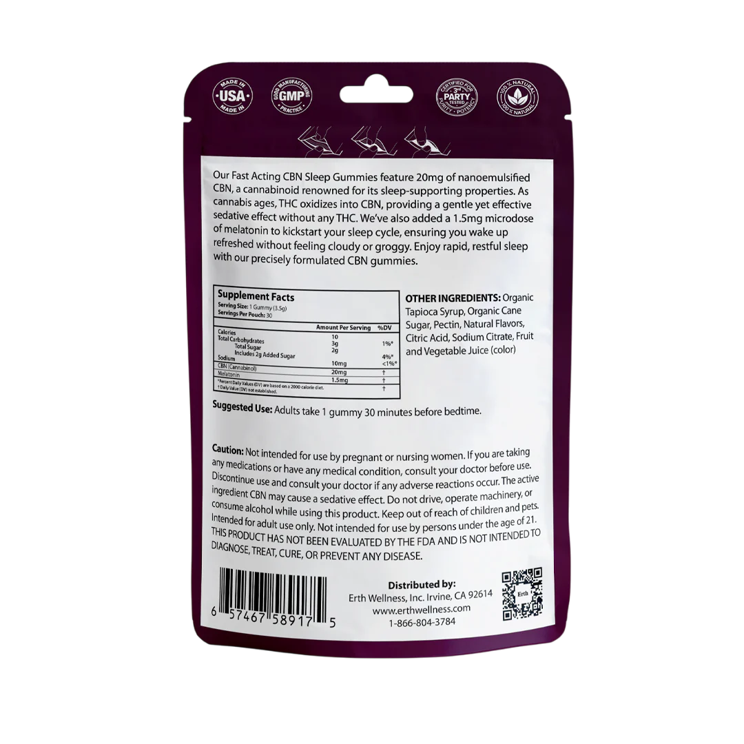 Erth Wellness – CBN Gummies – THC Free – Blackberry – 20mg – 30ct
