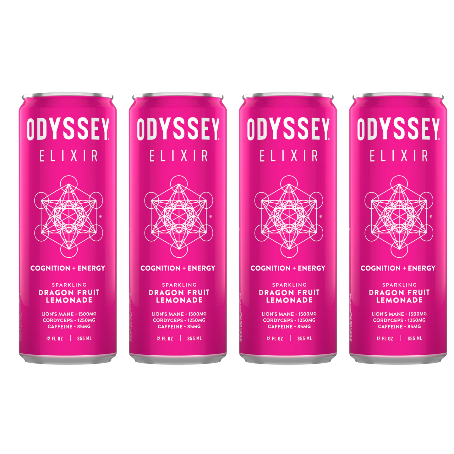 Odyssey Elixir – Dragon Fruit Lemonade – Sparkling Energy Drink – 4 Pack - 12 oz Can
