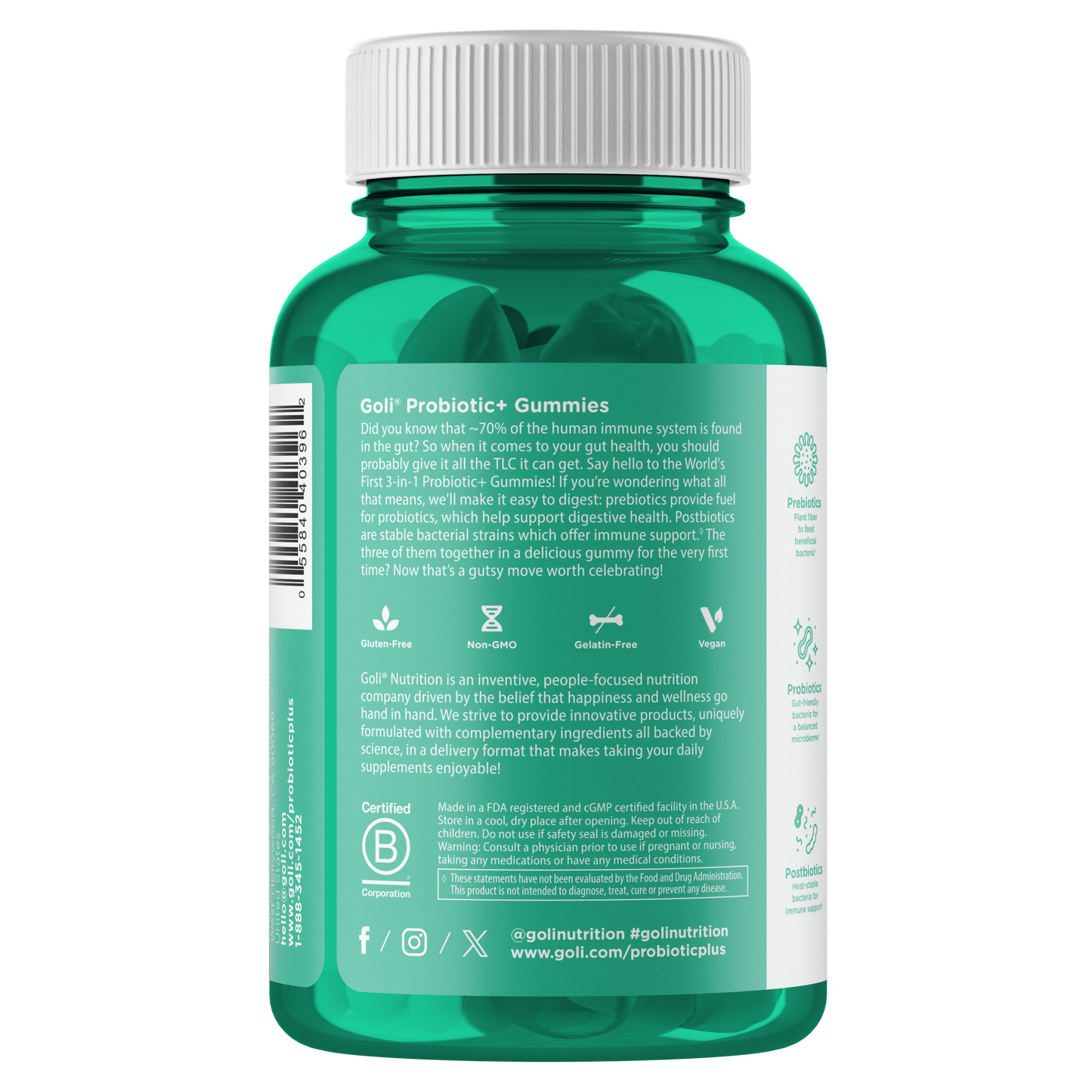 Goli Nutrition – Probiotic Gummies – Pre + Post + Probiotic – 60ct
