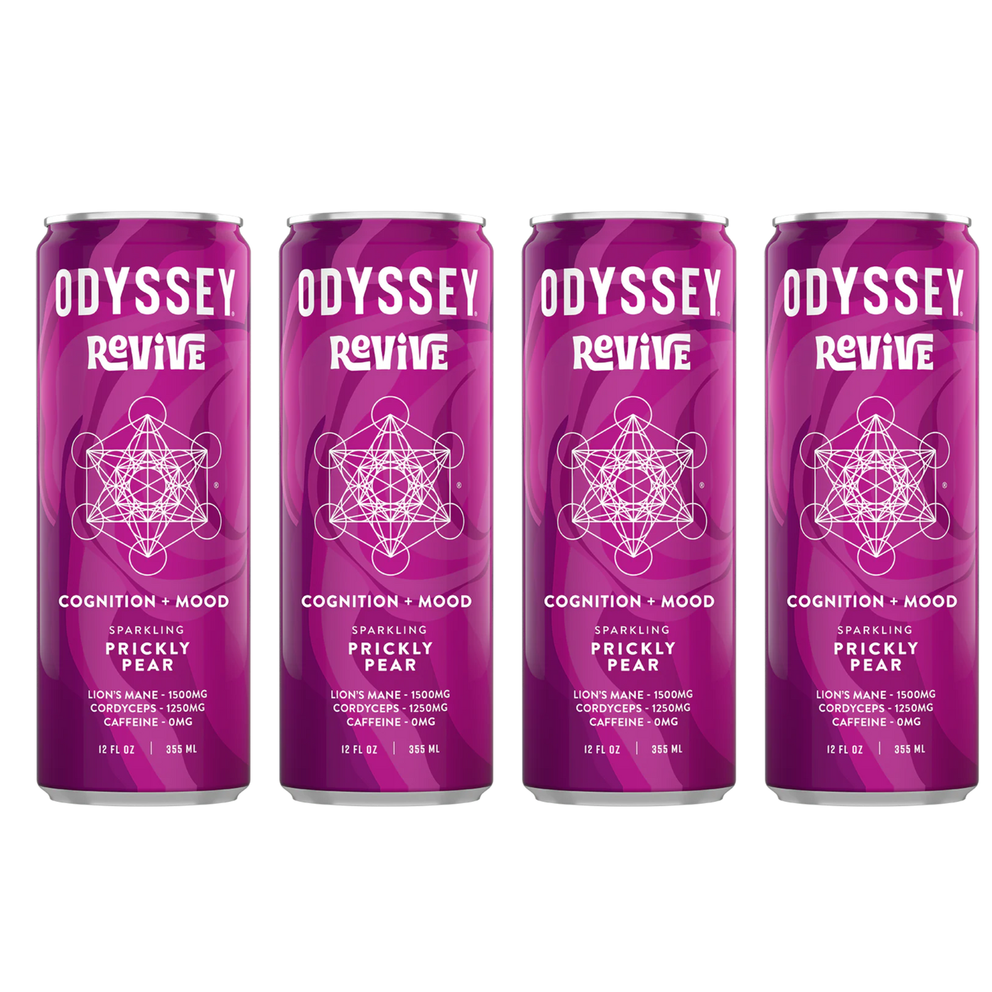 Odyssey Revive – Prickly Pear – Sparkling Mushroom Elixir – 4 Pack - 12 oz Can