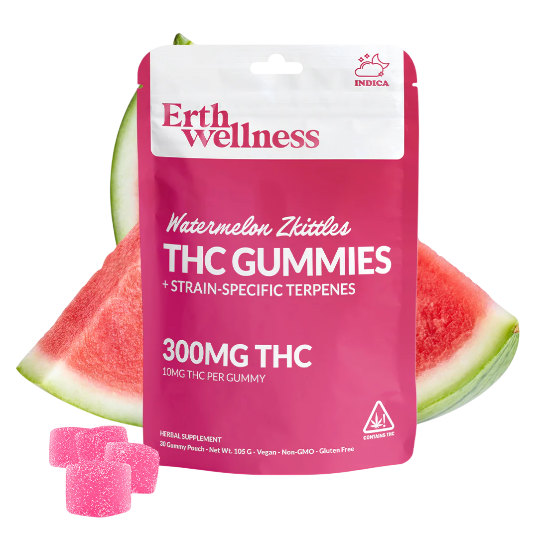 Erth Wellness – D9 THC Gummies – Indica – Watermelon Zkittles – 10mg – 30ct