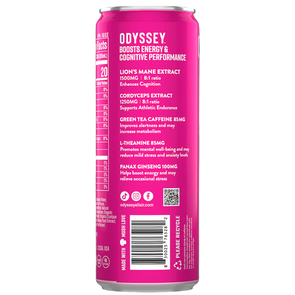 Odyssey Elixir – Dragon Fruit Lemonade – Sparkling Energy Drink – 4 Pack - 12 oz Can
