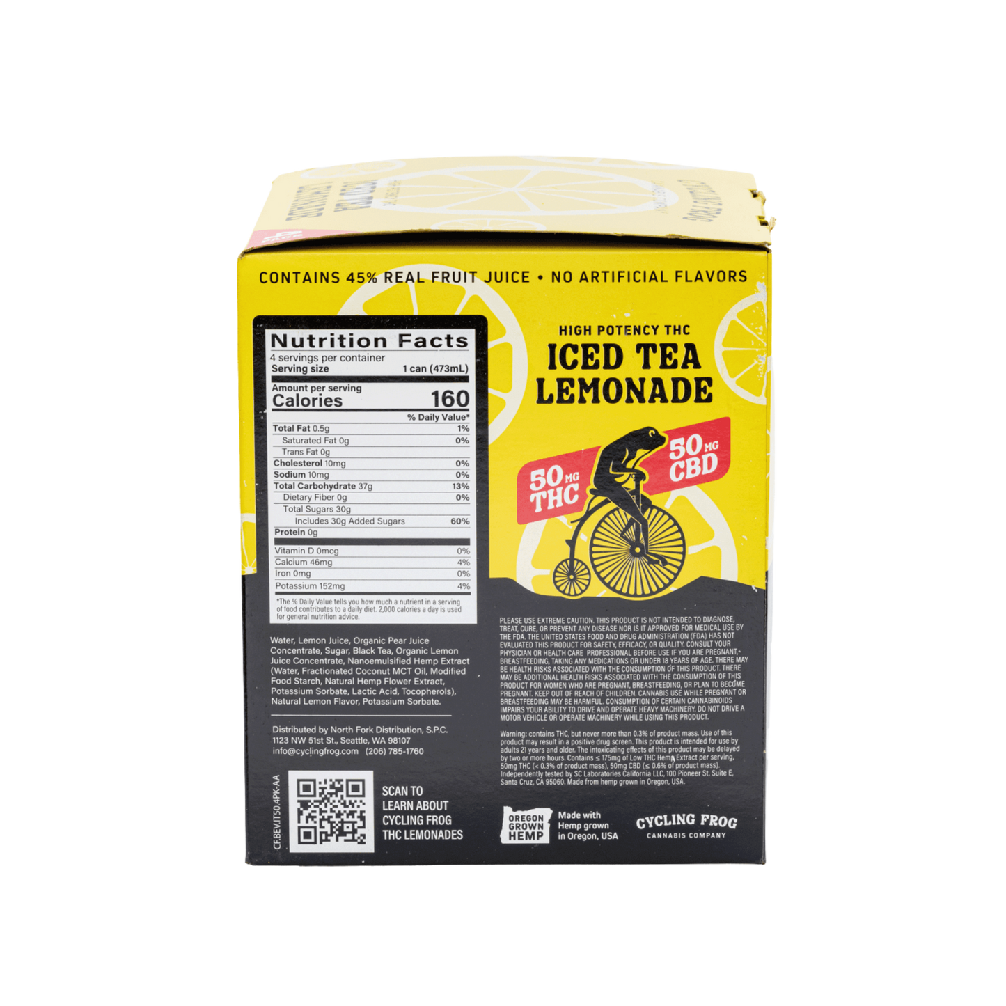 Cycling Frog – Iced Tea Lemonade – 50 mg THC + 50 mg CBD – Sparkling Seltzer – 4‑Pack
