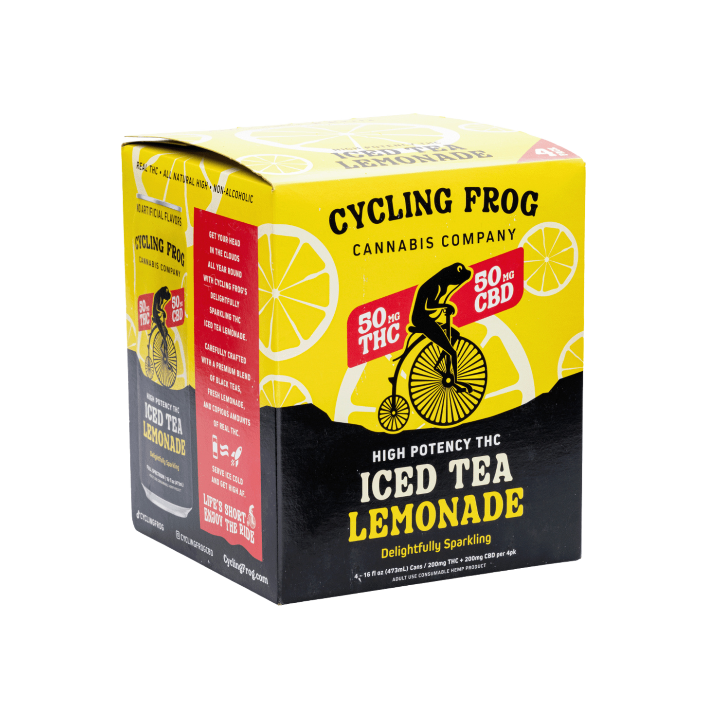 Cycling Frog – Iced Tea Lemonade – 50 mg THC + 50 mg CBD – Sparkling Seltzer – 4‑Pack