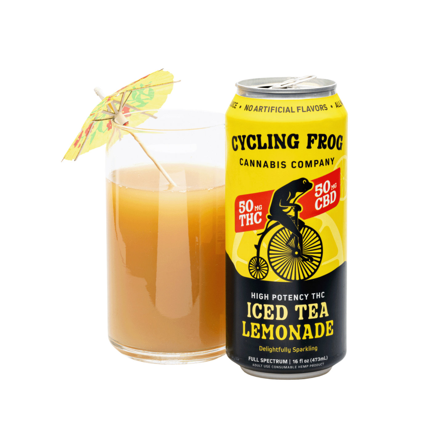 Cycling Frog – Iced Tea Lemonade – 50 mg THC + 50 mg CBD – Sparkling Seltzer – 4‑Pack