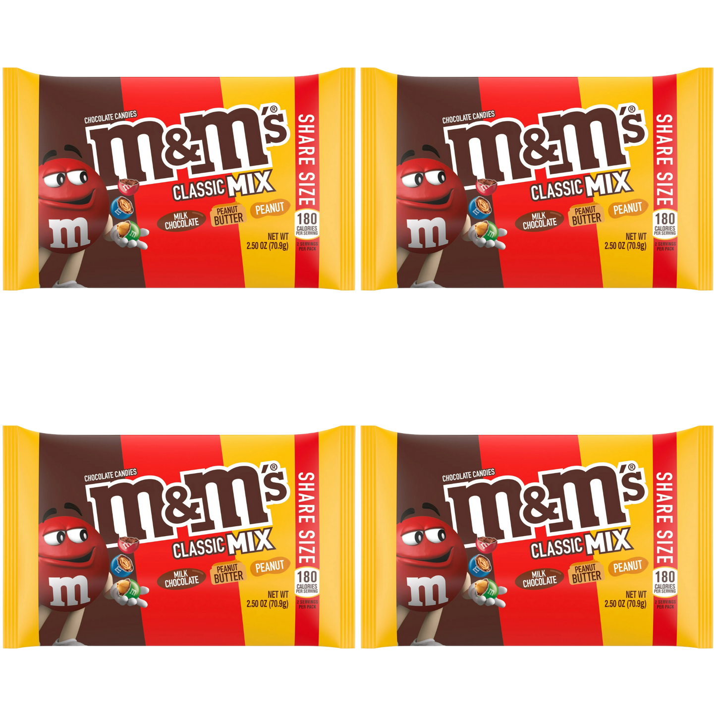 M&M’s – Classic Mix – 2.5oz Share Size – 4-Pack Bundle
