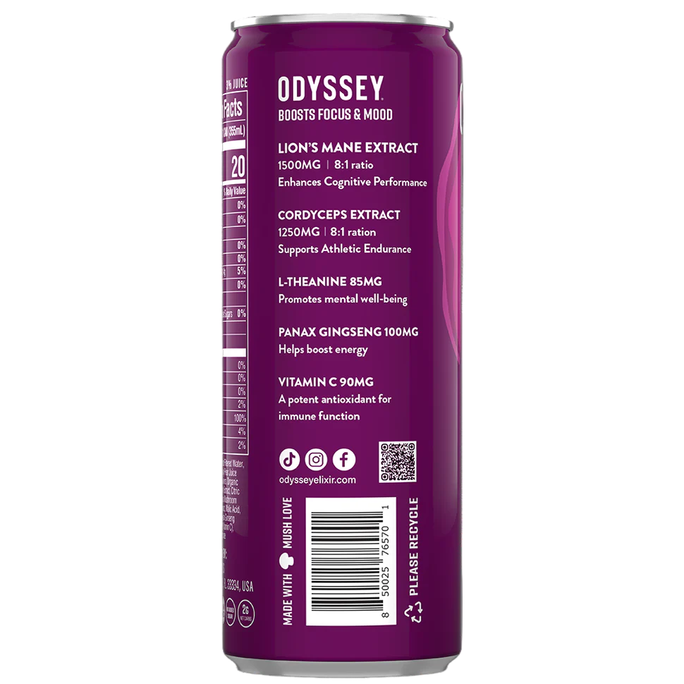 Odyssey Revive – Prickly Pear – Sparkling Mushroom Elixir – 4 Pack - 12 oz Can