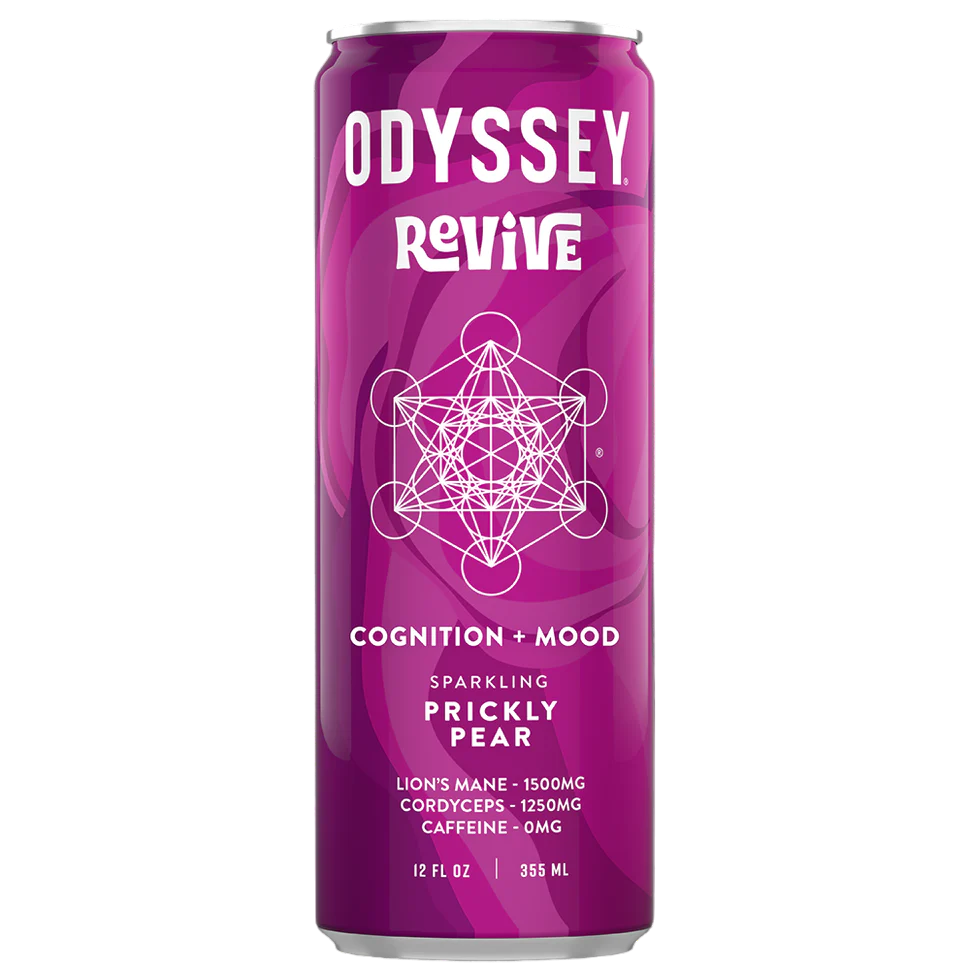 Odyssey Revive – Prickly Pear – Sparkling Mushroom Elixir – 4 Pack - 12 oz Can