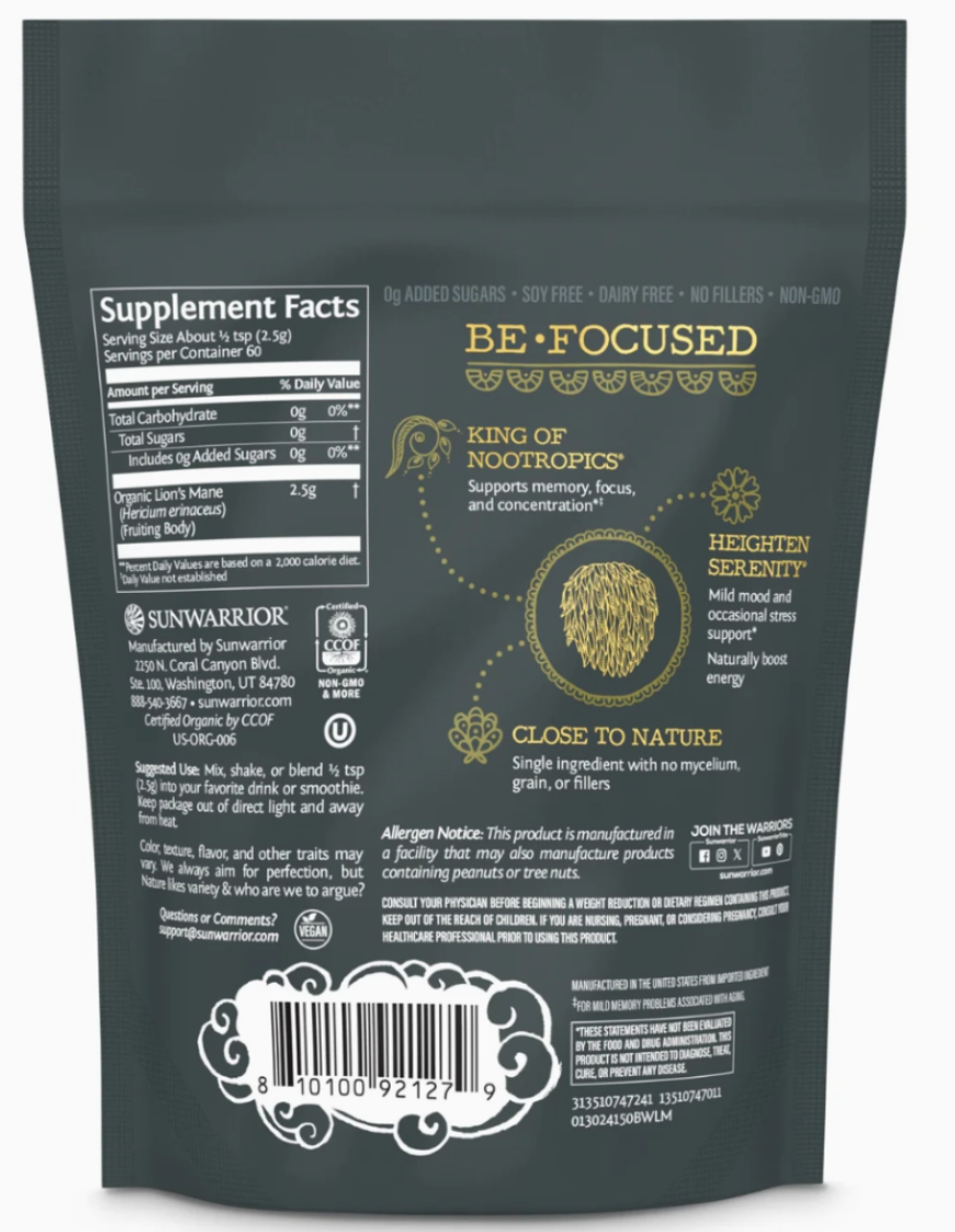 Organic Lion's Mane Mushroom Powder Drink Mix