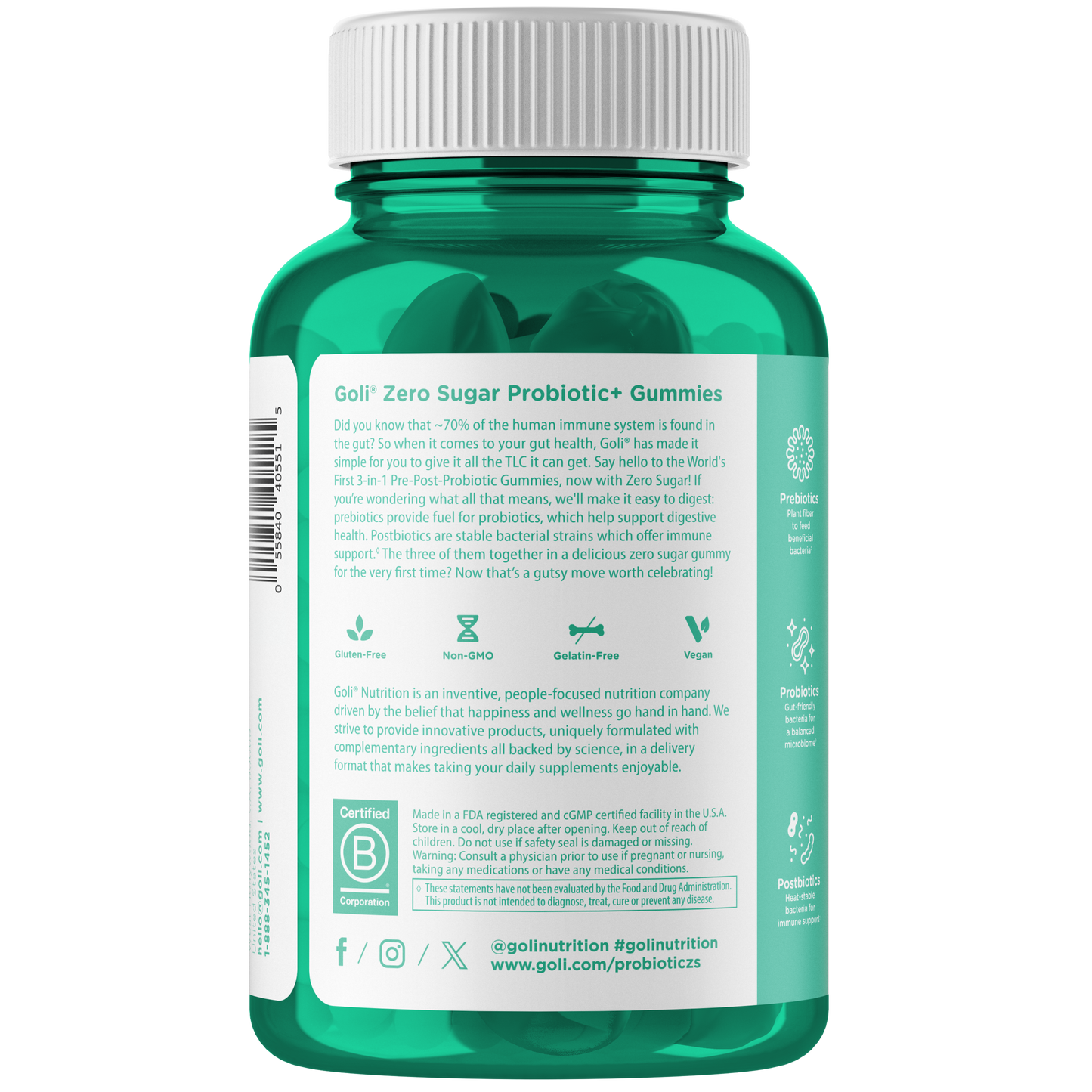 Goli Nutrition – Zero Sugar Probiotic Gummies – Pre + Post + Probiotic – 60ct