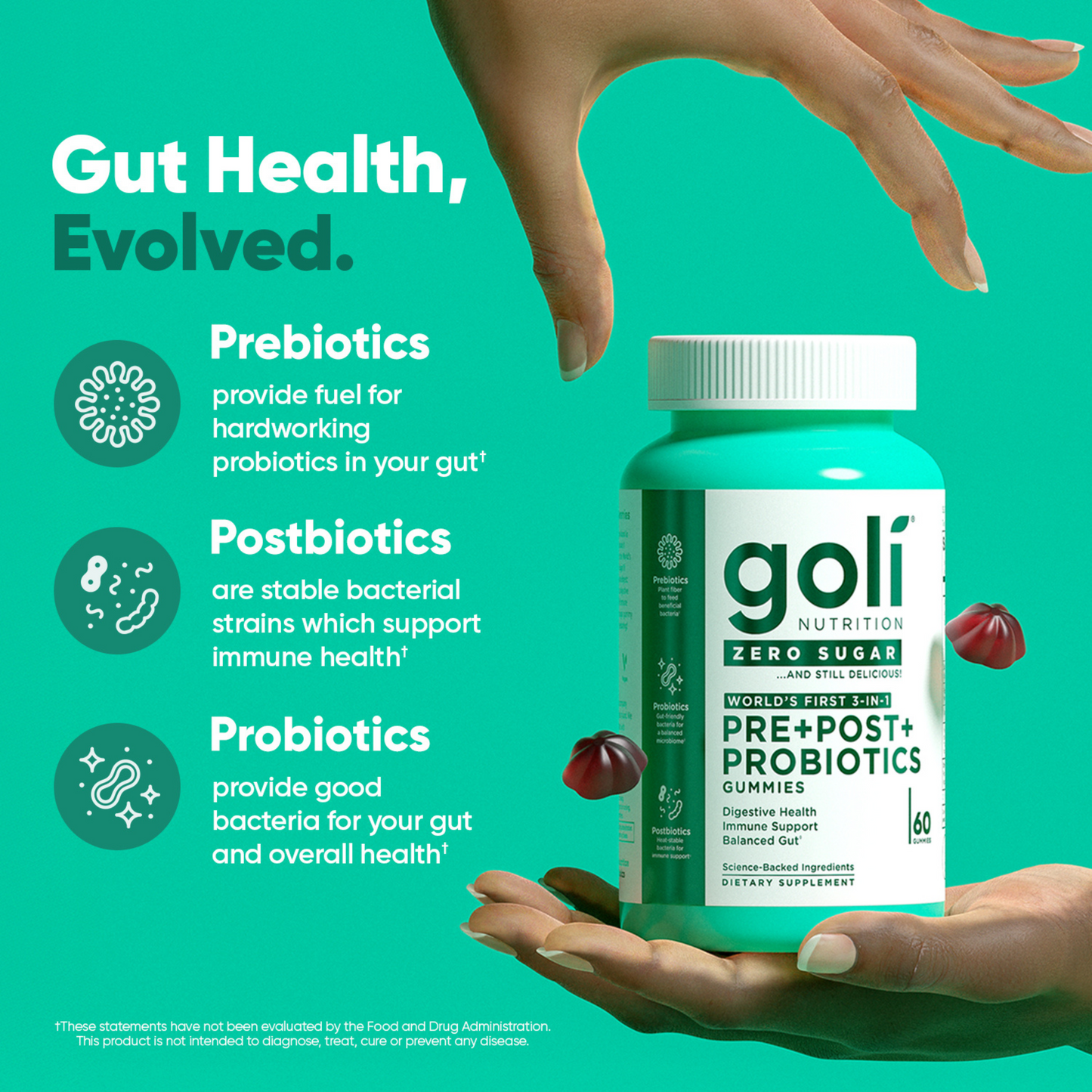 Goli Nutrition – Zero Sugar Probiotic Gummies – Pre + Post + Probiotic – 60ct