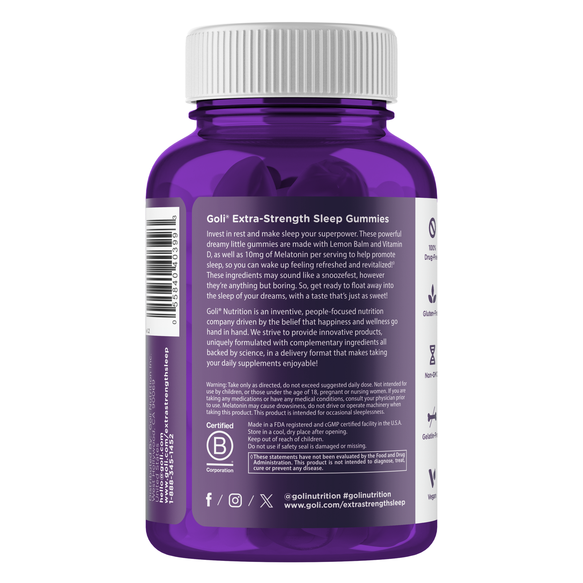 Goli Nutrition – Sleep Gummies – Extra Strength – 10mg Melatonin – 60ct