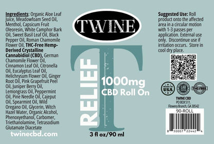 Twine CBD -1000mg CBD Pain Relief Roller - Pure Organic CBD Isolate