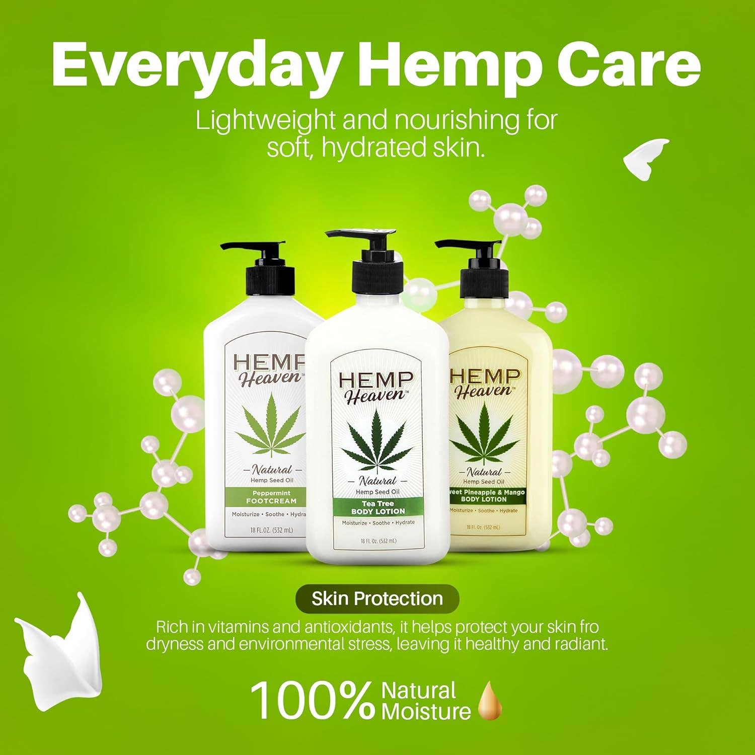 Hemp Heaven - 18oz Hemp Seed Oil Body Lotion with Pump - White Peach & Jasmine