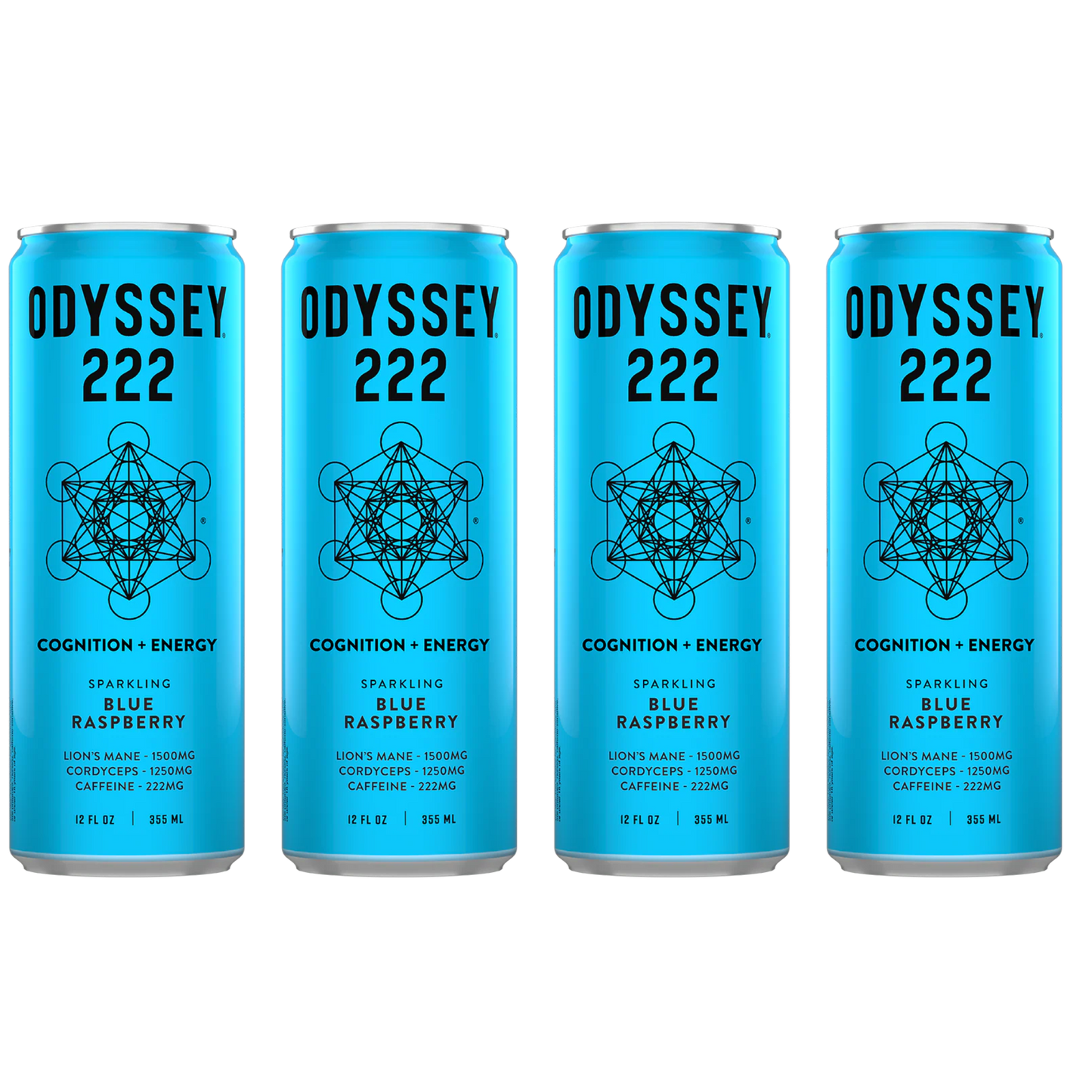 Odyssey Elixir – Blue Raspberry 222 – Sparkling Energy Drink – 4 Pack - 12 oz Can