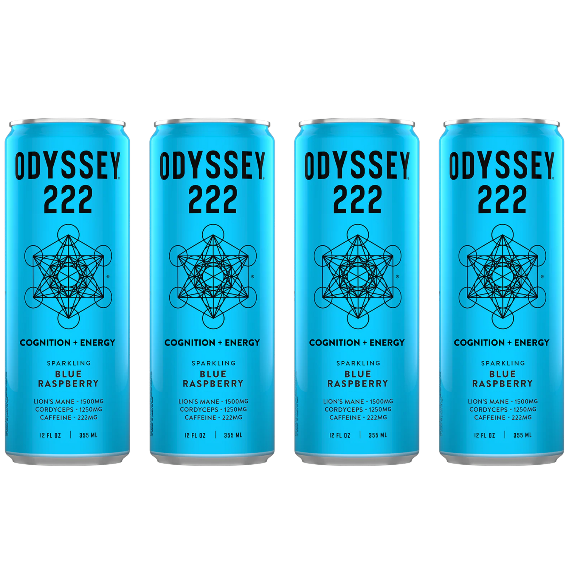 Odyssey Elixir – Blue Raspberry 222 – Sparkling Energy Drink – 4 Pack - 12 oz Can