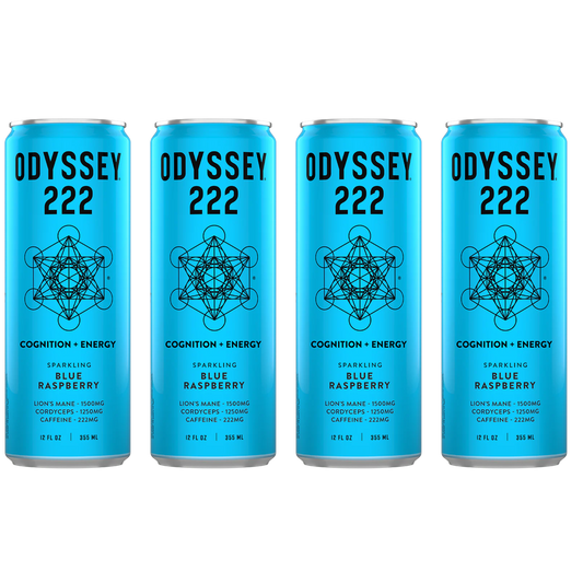 Odyssey Elixir – Blue Raspberry 222 – Sparkling Energy Drink – 4 Pack - 12 oz Can