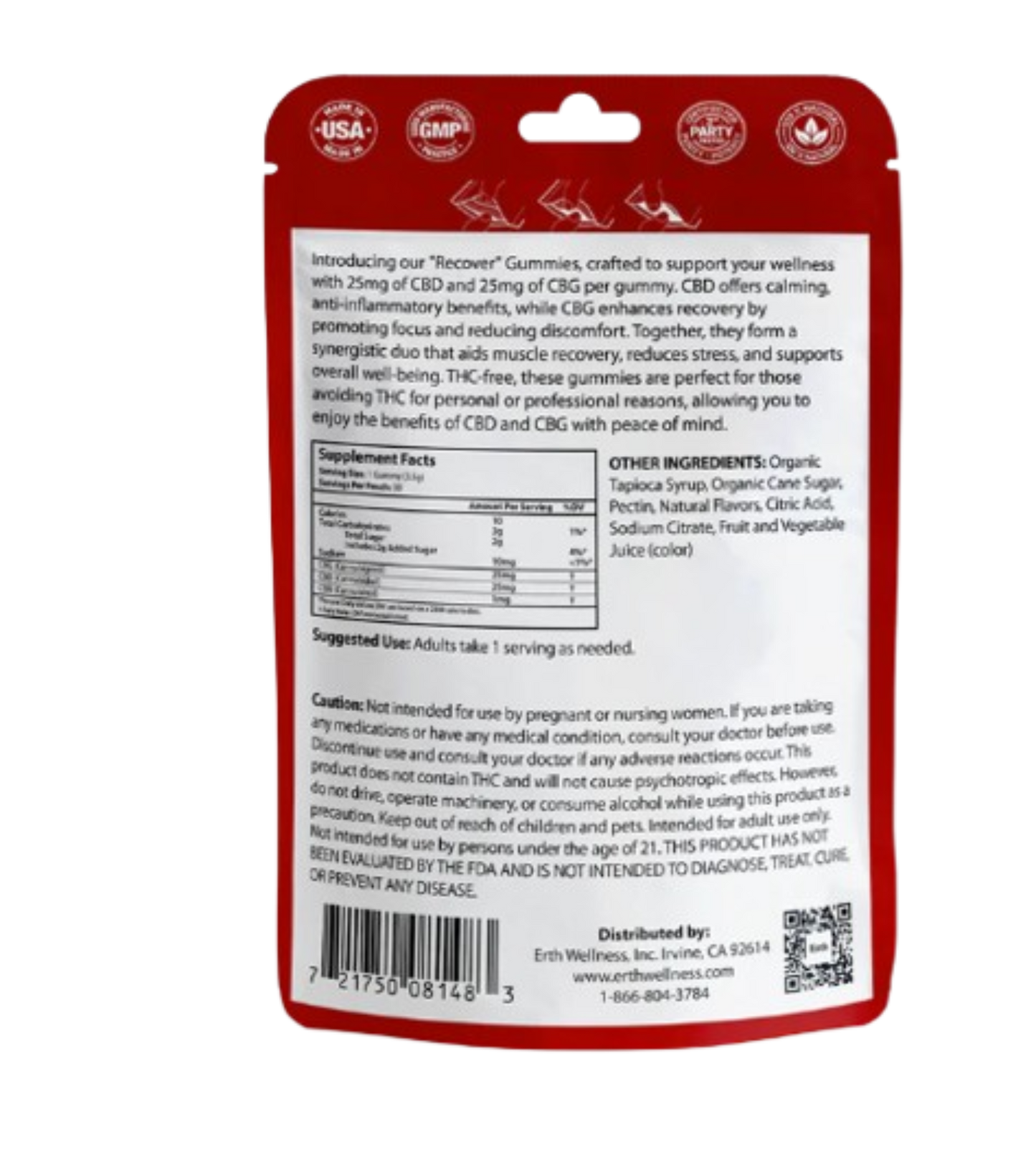 Erth Wellness – CBD/CBG Recovery Gummies – THC Free – Strawberry Mango