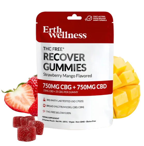 Erth Wellness – CBD/CBG Recovery Gummies – THC Free – Strawberry Mango