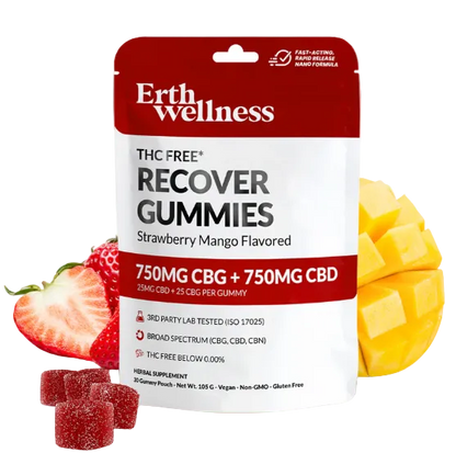 Erth Wellness – CBD/CBG Recovery Gummies – THC Free – Strawberry Mango