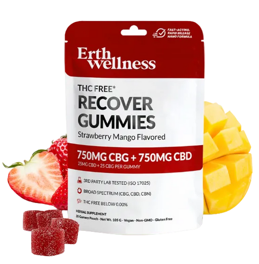 Erth Wellness – CBD/CBG Recovery Gummies – THC Free – Strawberry Mango