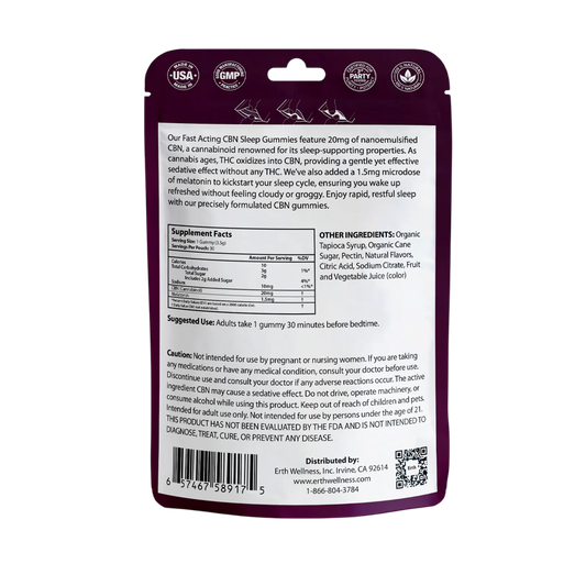 Erth Wellness – CBN Gummies – THC Free – Blackberry – 20mg – 30ct
