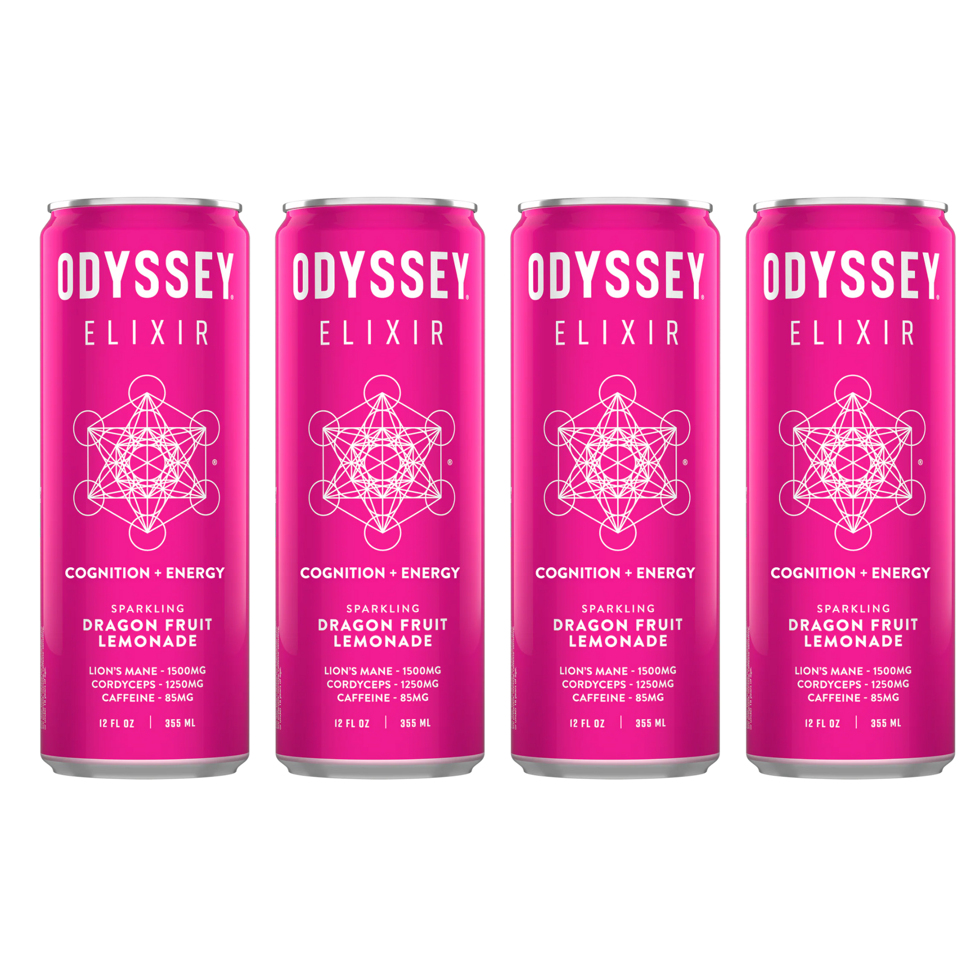 Odyssey Elixir – Dragon Fruit Lemonade – Sparkling Energy Drink – 4 Pack - 12 oz Can