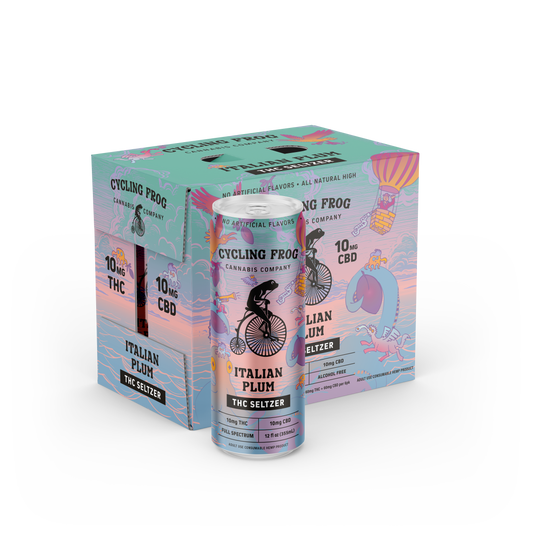 Cycling Frog – Italian Plum – 10mg THC + 10mg CBD – Sparkling Seltzer – 6-Pack