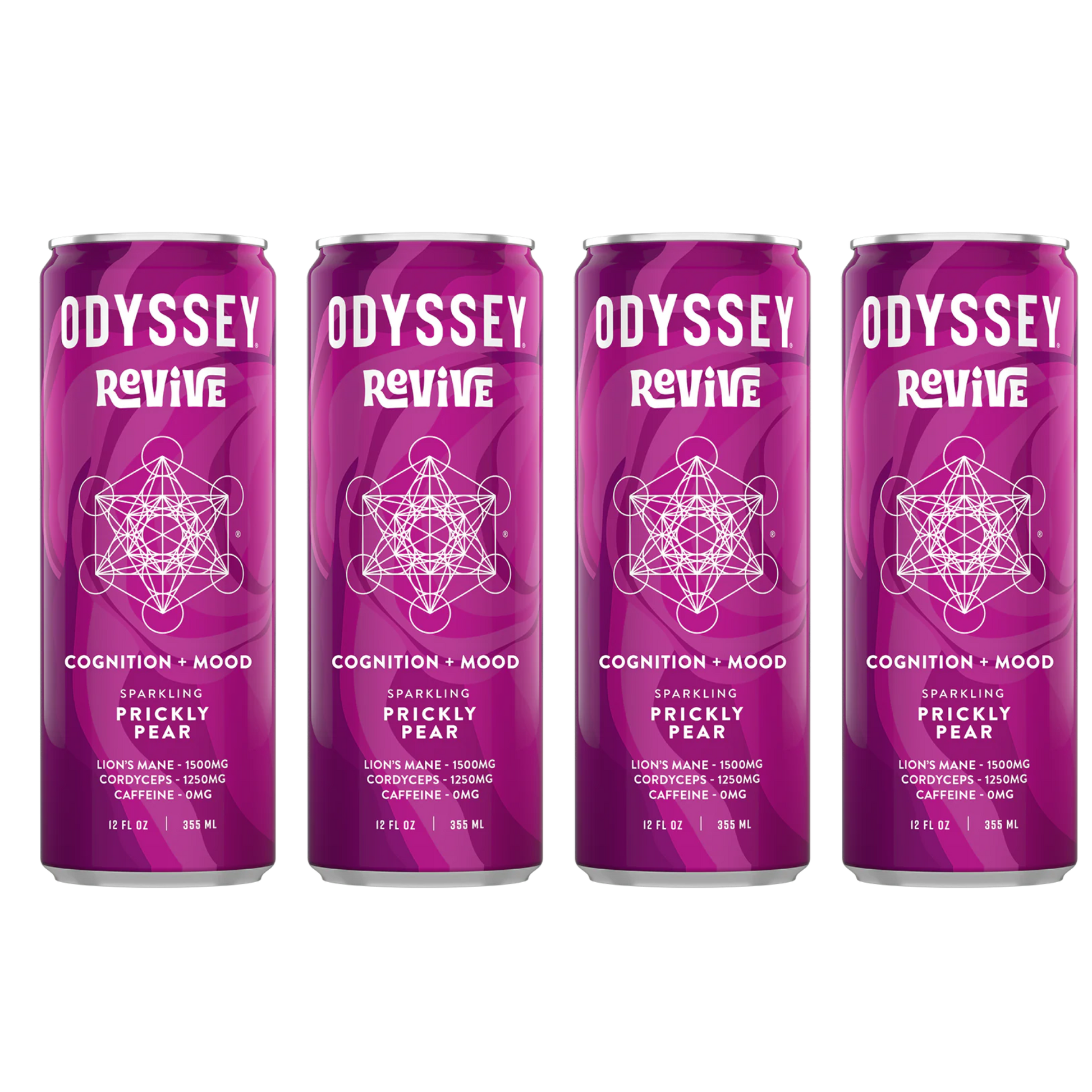 Odyssey Revive – Prickly Pear – Sparkling Mushroom Elixir – 4 Pack - 12 oz Can