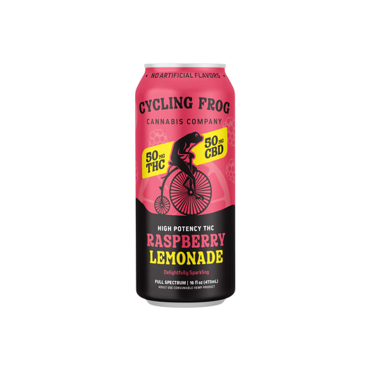 Cycling Frog – Raspberry Lemonade – 50mg THC + 50mg CBD – Sparkling Seltzer – 4‑Pack
