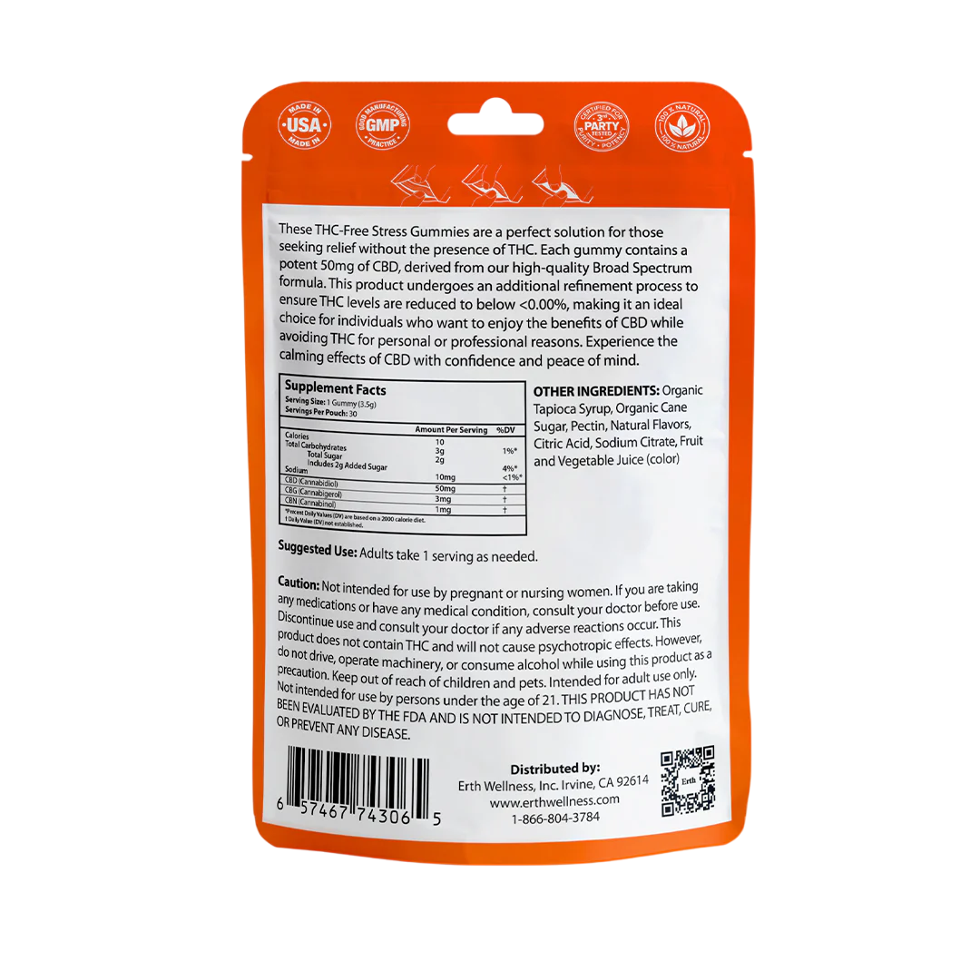 Erth Wellness – CBD Gummies – THC Free – Orange – 50mg – 30ct