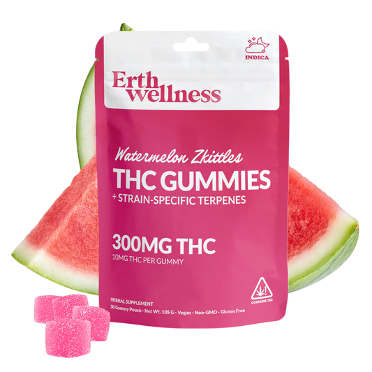 Erth Wellness – D9 THC Gummies – Indica – Watermelon Zkittles – 10mg – 30ct