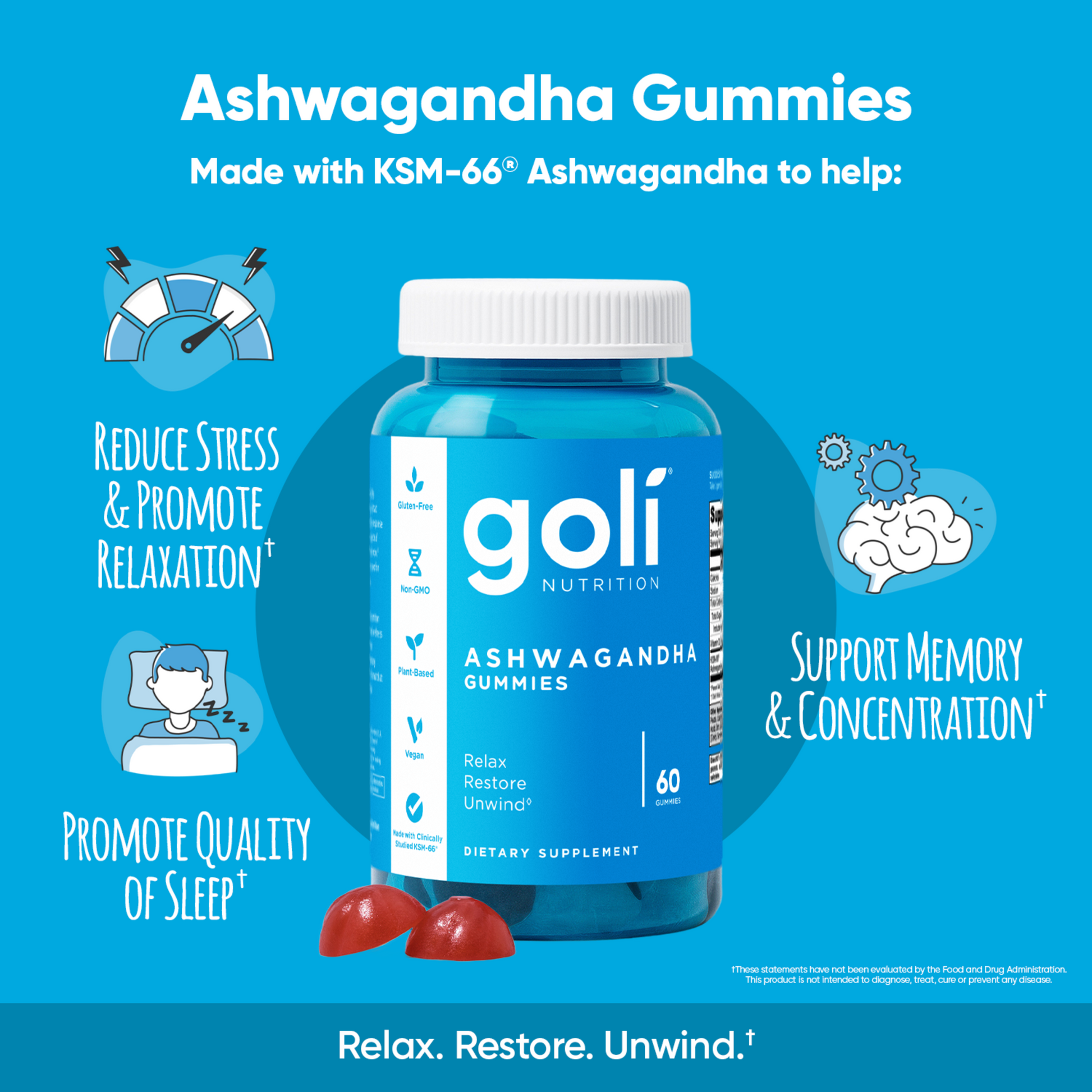 Goli Nutrition – Ashwagandha Gummies – with Vitamin D – 60ct