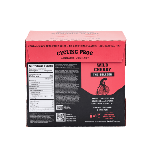 Cycling Frog – Wild Cherry – 5mg THC + 10mg CBD – Sparkling Seltzer – 6-Pack