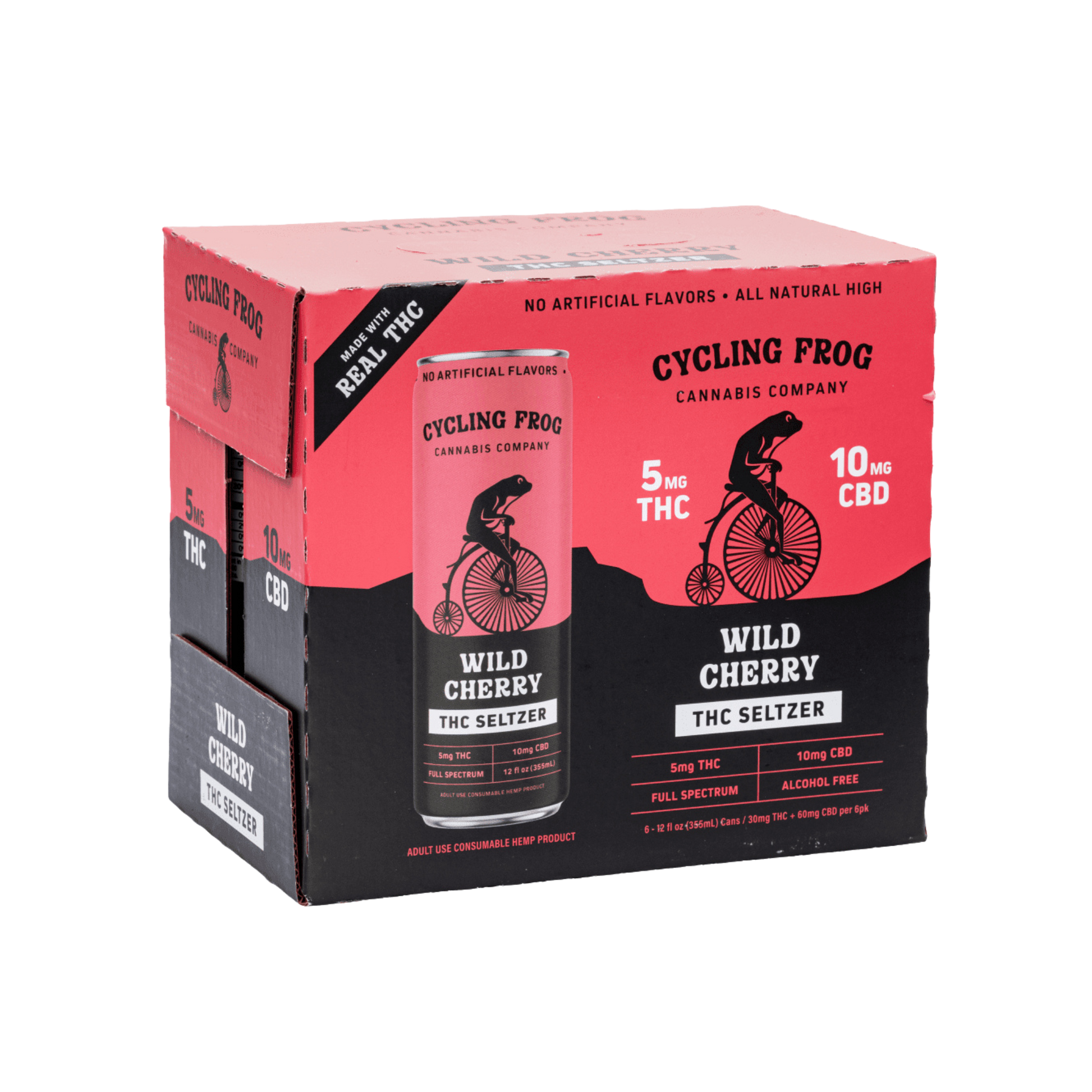 Cycling Frog – Wild Cherry – 5mg THC + 10mg CBD – Sparkling Seltzer – 6-Pack