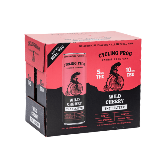Cycling Frog – Wild Cherry – 5mg THC + 10mg CBD – Sparkling Seltzer – 6-Pack