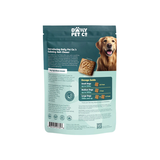 Daily Pet Co. – CBD + CBN Dog Chews – Calming – Peanut Butter – 350mg CBD / 150mg CBN – 30ct