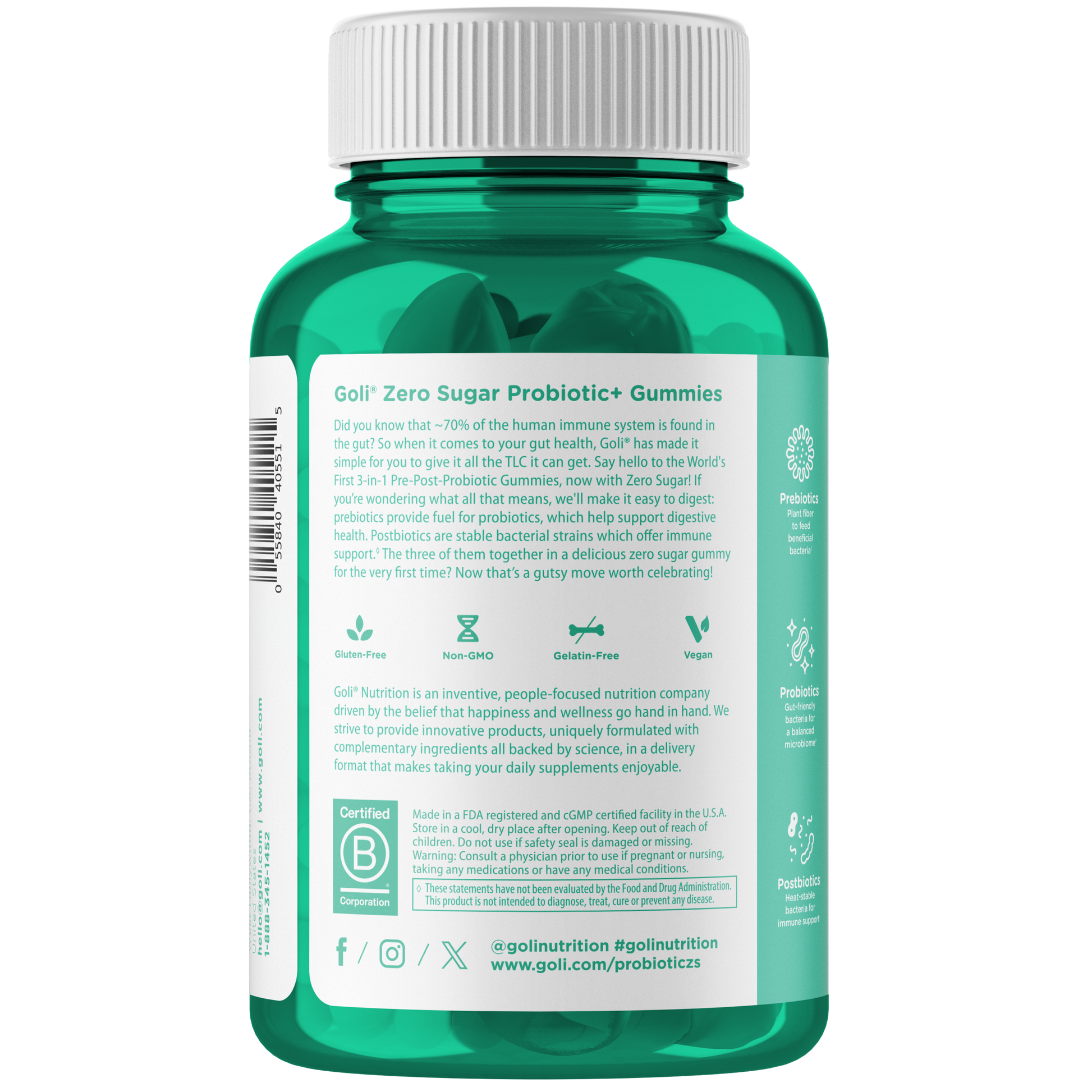 Goli Nutrition – Zero Sugar Probiotic Gummies – Pre + Post + Probiotic – 60ct